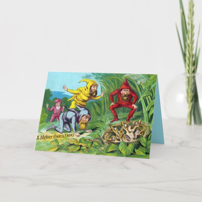 Vintage Victorian Gnomes Christmas Card (Front)