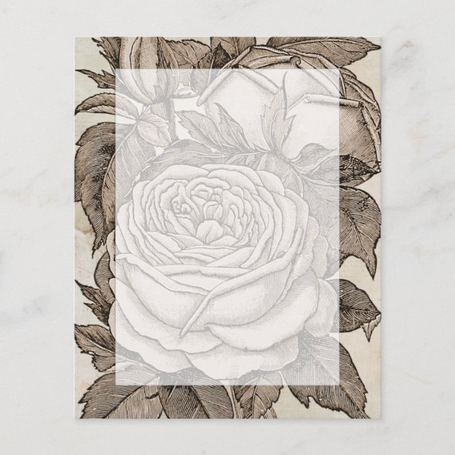 Vintage Victorian Gothic Rose in Sepia Stationary (Front)