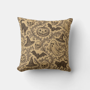 Vintage Victorian Halloween pattern with ghosts Cushion
