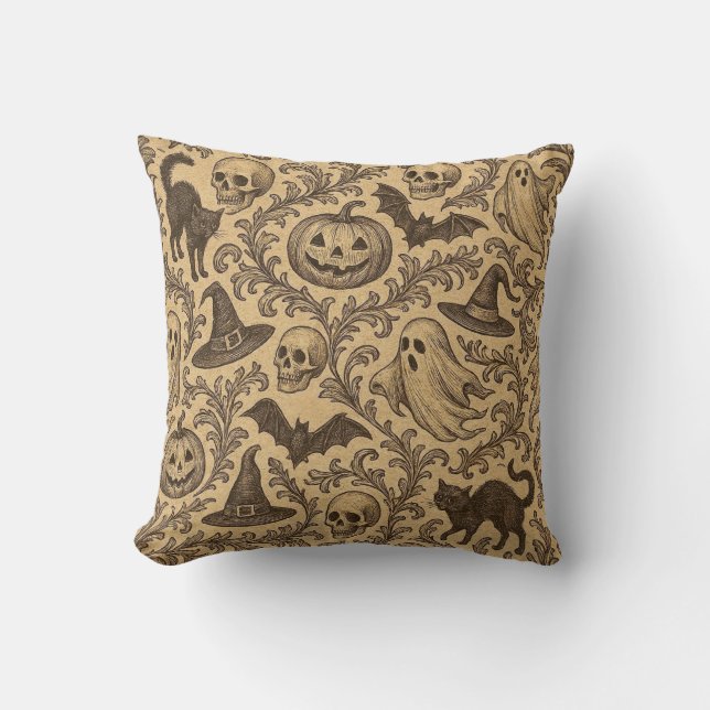 Vintage Victorian Halloween pattern with ghosts  Cushion (Front)