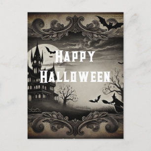 Vintage Victorian Haunted House Happy Halloween Holiday Postcard