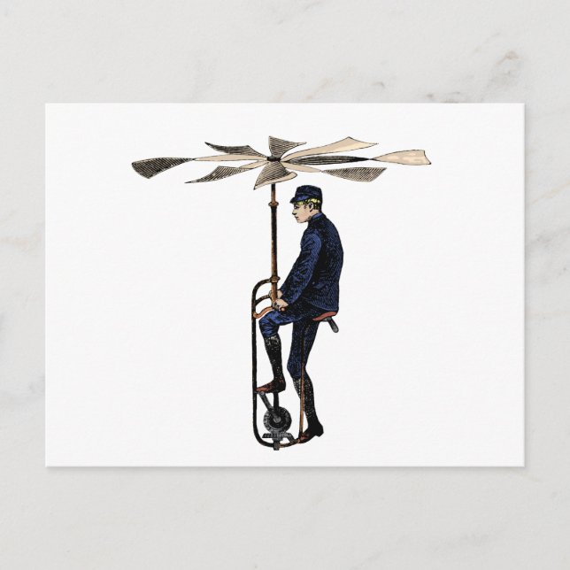 Vintage Victorian Helicopter Flying Contraption Postcard (Front)
