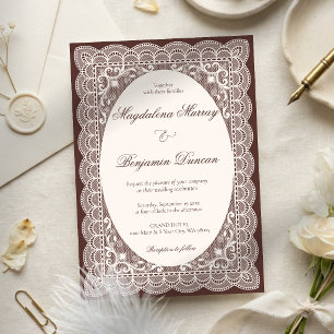 Vintage Victorian Ivory Lace Elegant Brown Wedding Invitation