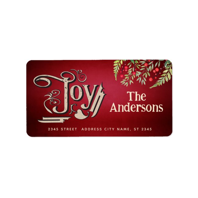 Vintage victorian joy botanical holly  label (Front)