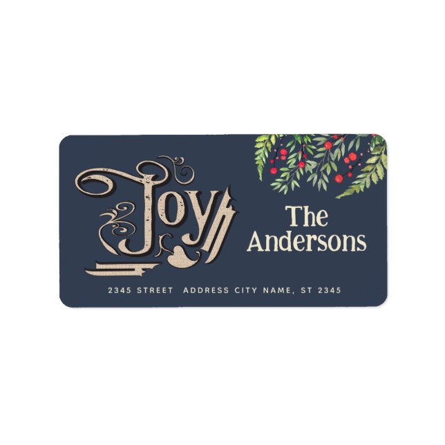 Vintage victorian joy botanical holly  label (Front)