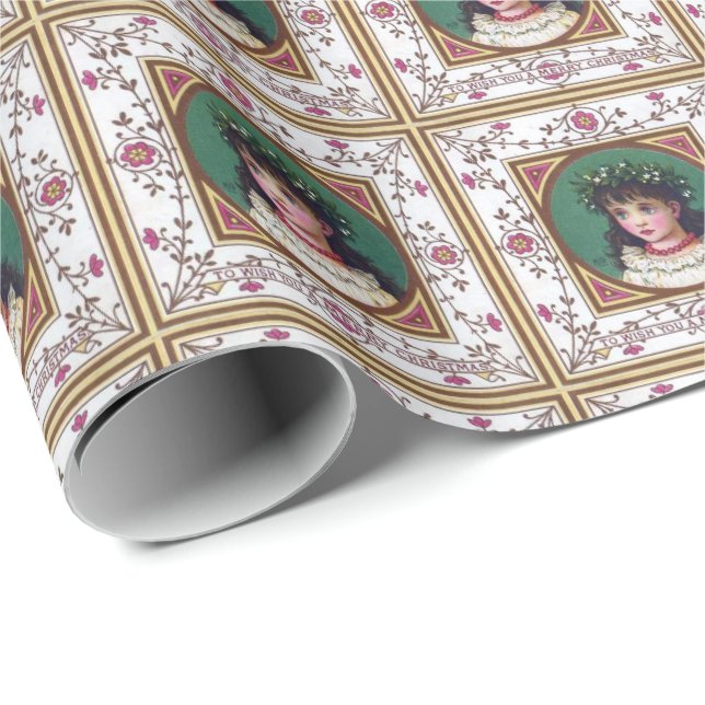 Vintage Victorian Kate Greenaway XMas Wrapping Paper (Roll Corner)