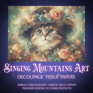 Vintage Victorian Kitten Floral Decoupage Tissue Paper