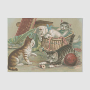 Vintage Victorian Kittens Playing in Sewing Basket Tissue Paper