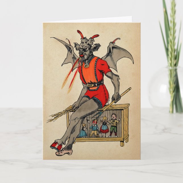 Vintage Victorian Krampus Christmas Card (Front)