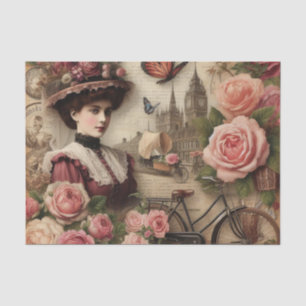 Vintage Victorian Lady and Bicycle Collage  Tissue Paper
