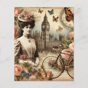 Vintage Victorian Lady and Bicycle Floral Collage