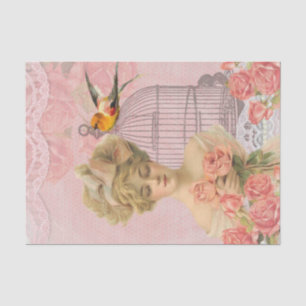 Vintage Victorian Lady and Birdcage. Tissue Paper