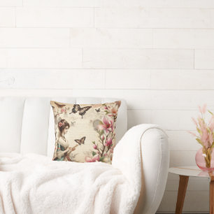 Vintage Victorian Lady and Butterflies decoupage Cushion