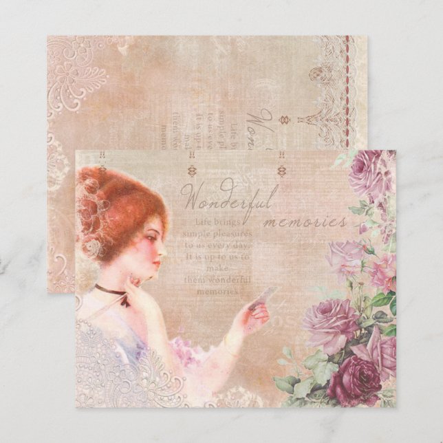 Vintage Victorian Lady Decoupage Scrapbook Paper (Front/Back)