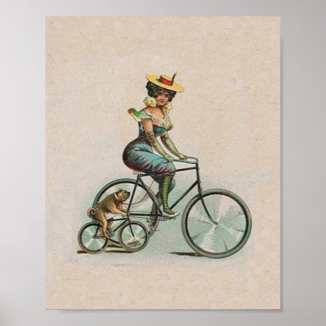 Vintage Victorian Lady Dog Bicycle Poster (Front)