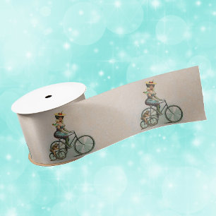 Vintage Victorian Lady Dog Bicycle Satin Ribbon
