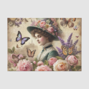 Vintage Victorian Lady Floral decoupage  Tissue Paper