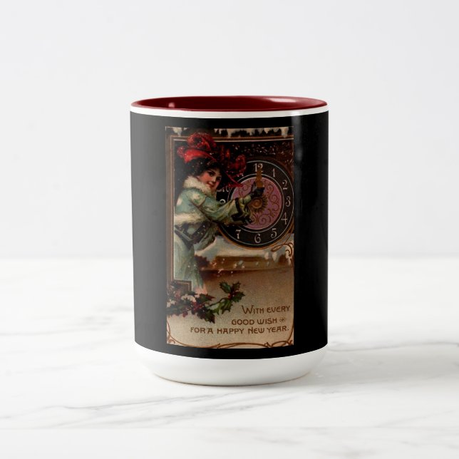Vintage Victorian Lady Happy New Year Mug (Center)