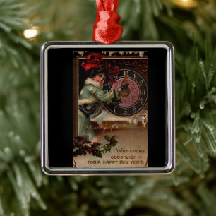 Vintage Victorian Lady Happy New Year Ornament