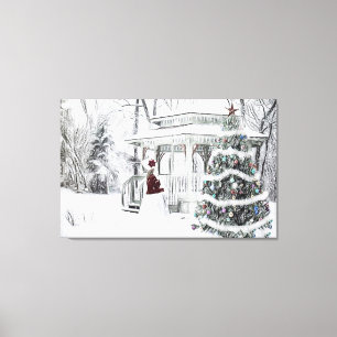 Vintage Victorian lady in winter park drawing  Can Canvas Print