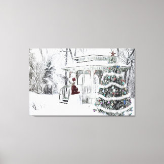Vintage Victorian lady in winter park drawing Canvas Print