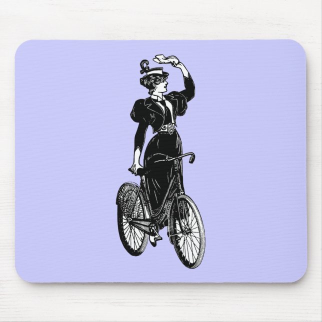 Vintage Victorian Lady on Bicycle Illustration Mouse Pad (Front)