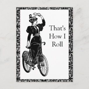 Vintage Victorian Lady on Bicycle Illustration Postcard