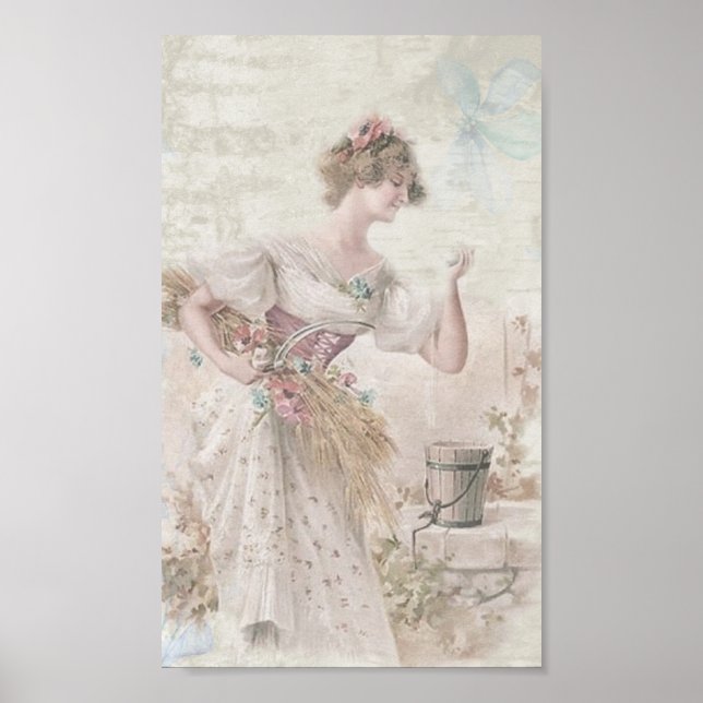 Vintage Victorian Lady Shabby Chic Flowers Poster (Front)