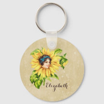Vintage Victorian Lady Summer Sunflower With Name