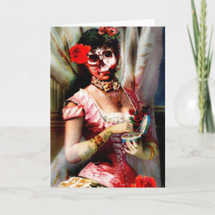 Vintage Victorian Lady Vanity Skull Greeting Card