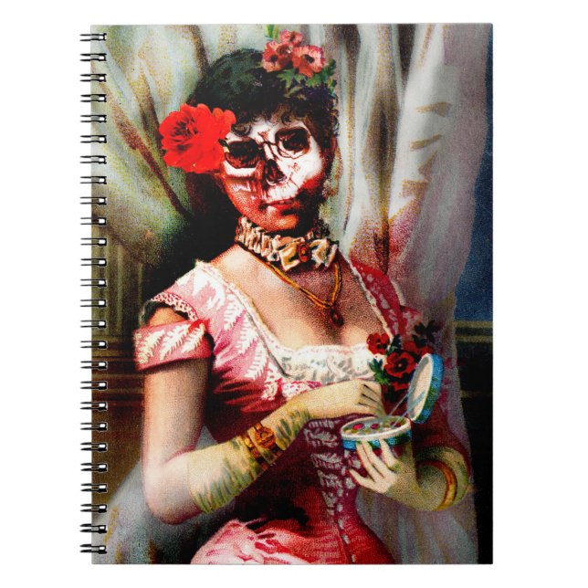 Vintage Victorian Lady Vanity Skull Notebook (Front)