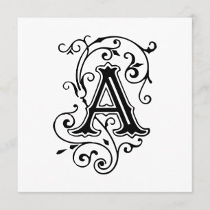 Vintage Victorian Letter A Antique Monogram Invitation