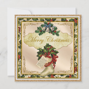 Vintage Victorian Merry Christmas Greeting Card