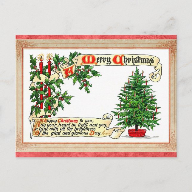 Vintage Victorian Merry Christmas Tree Postcard (Front)