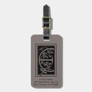 Vintage Victorian Monogram Decorative Letter E Luggage Tag