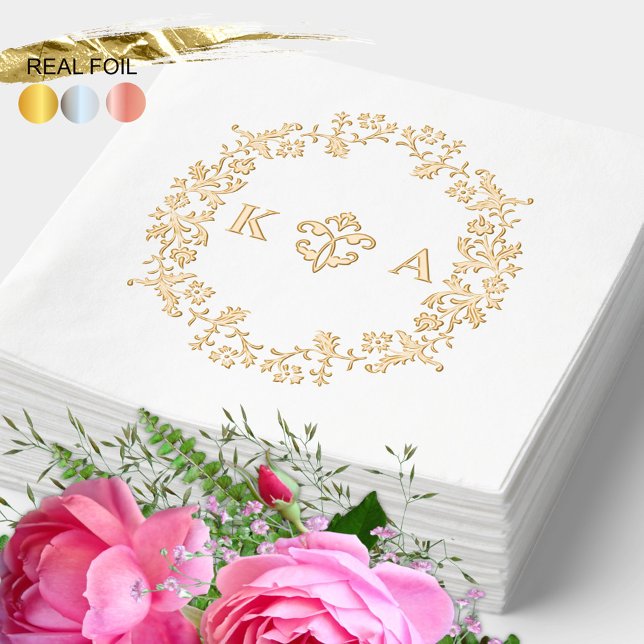 Vintage Victorian Monogram Wedding Gold Foil Napkins (Creator Uploaded)