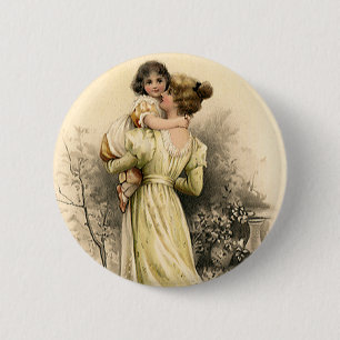 Vintage Victorian Mother Child Toddler Girl 6 Cm Round Badge