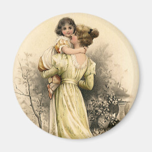 Vintage Victorian Mother Child Toddler Girl Magnet