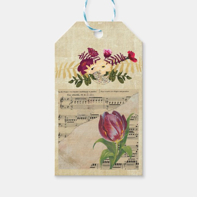Vintage Victorian Music Romance Tulips Gift Tag (Front)