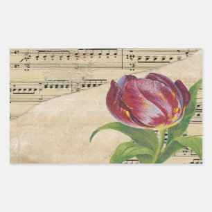 Vintage Victorian Music Romance Tulips Rectangular Sticker