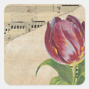 Vintage Victorian Music Romance Tulips Square Sticker
