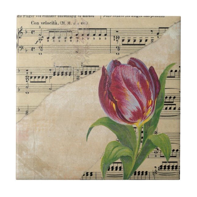 Vintage Victorian Music Romance Tulips Tile (Front)