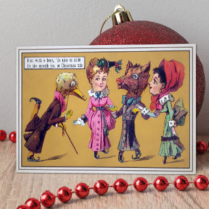 Vintage Victorian Odd Skating Christmas Card