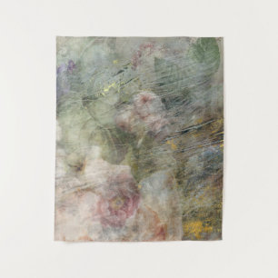 Vintage Victorian Oil Canvas Pink Purple Floral Tapestry