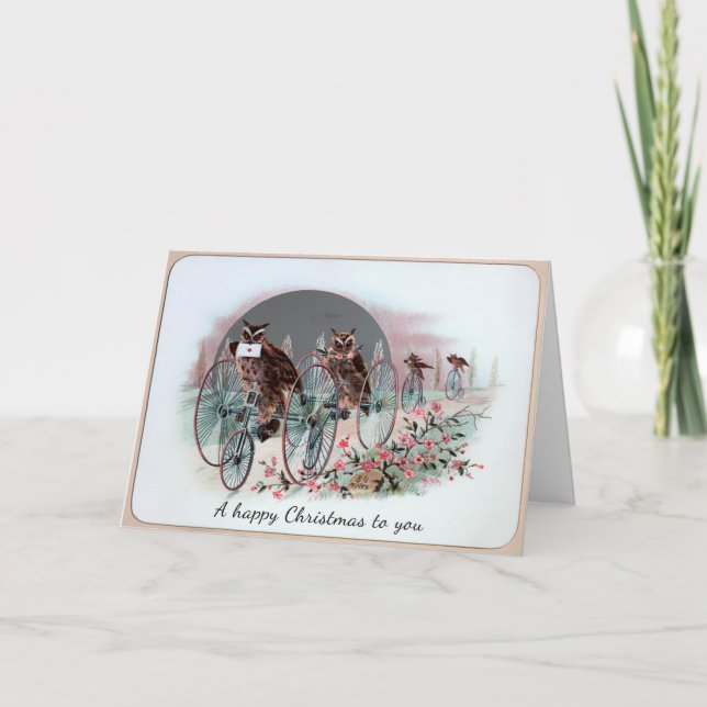 Vintage Victorian Owl Christmas Card (Front)