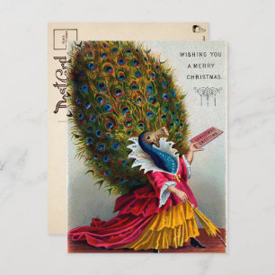 Vintage Victorian Peacock Christmas Postcard