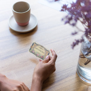 Vintage Victorian Pink Roses Elegant Gold Blue Business Card