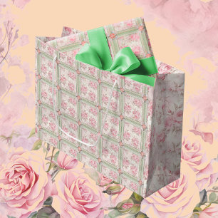 Vintage Victorian Pink Roses Lace Gift Bag