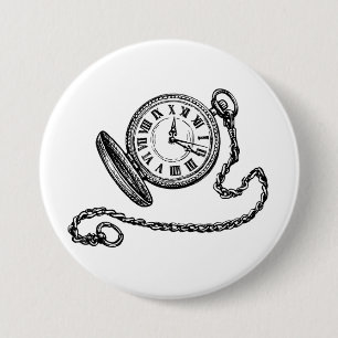 Vintage Victorian Pocket Watch Line Art 7.5 Cm Round Badge