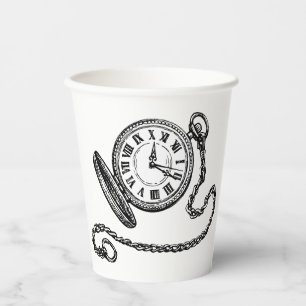 Vintage Victorian Pocket Watch Line Art Paper Cups